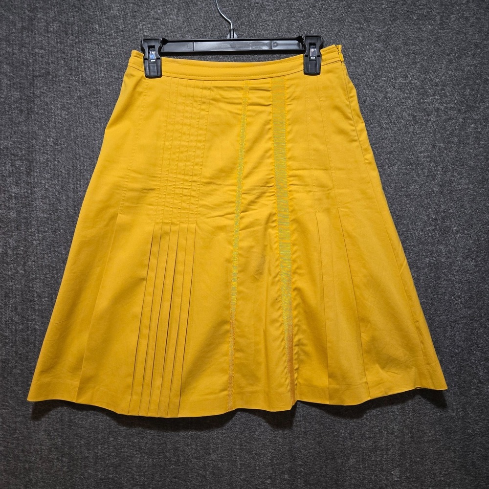 Piazza Sempione Skirt Sz 6 Yellow A Line Pleated Italy Cotton Elastane Zipper